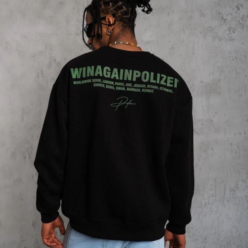 Erkek Oversize Sweatshirt Ön ve Sırt Baskılı 3 İplik Pamuklu - Siyah
