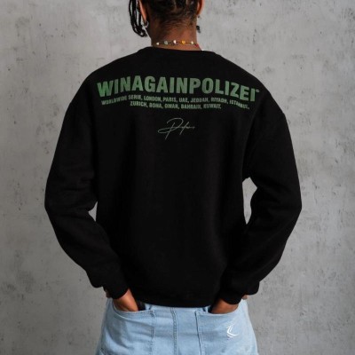 Erkek Oversize Sweatshirt Ön ve Sırt Baskılı 3 İplik Pamuklu - Siyah
