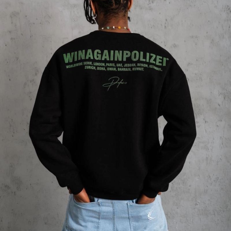 Erkek Oversize Sweatshirt Ön ve Sırt Baskılı 3 İplik Pamuklu - Siyah