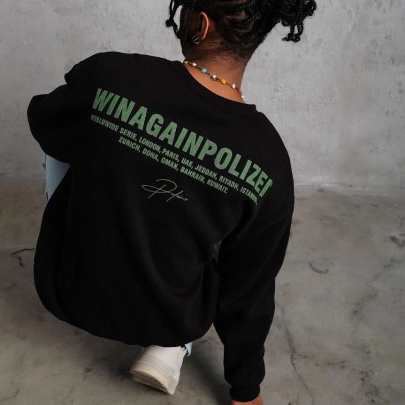 Erkek Oversize Sweatshirt Ön ve Sırt Baskılı 3 İplik Pamuklu - Siyah