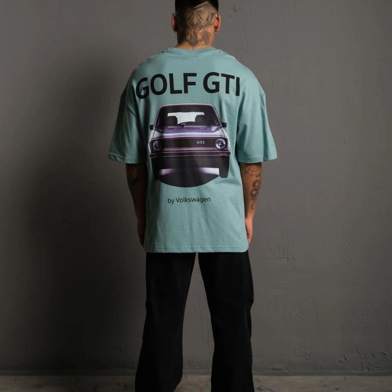 Erkek Oversize Tişört Golf GTI Retro Araba Baskılı T-shirt - Mint Yeşili