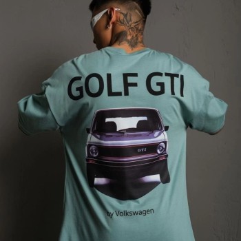 Erkek Oversize Tişört Golf GTI Retro Araba Baskılı T-shirt - Mint Yeşili