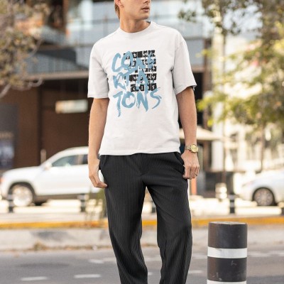 ERKEK Özel Baskılı Modern Fit %100 Pamuk Bisiklet Yaka T-Shirt
