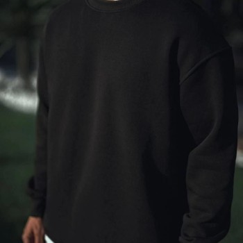 Erkek pamuklu Bisiklet Yaka 3 İplik Basic SweatShirt - Siyah