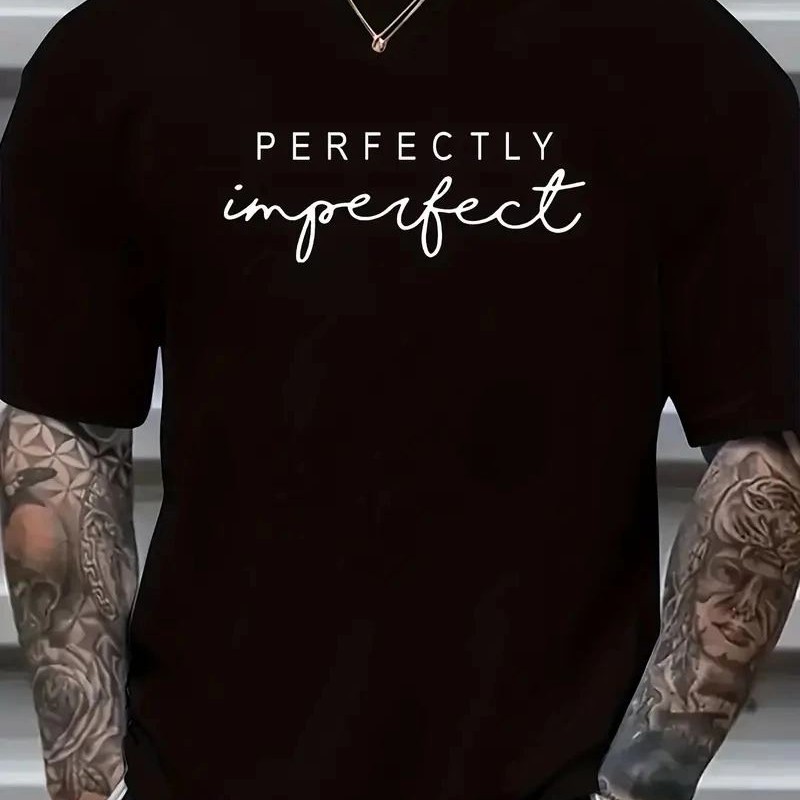 Erkek PERFECTLY Baskılı Tişört Bisiklet yaka yazlık Kısa Kol t-shirt - Siyah