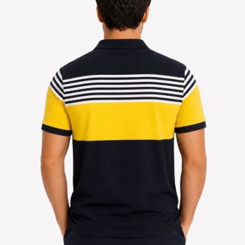 Erkek Pike Kumaş Çizgili Polo Yaka Tişört Kısa Kol Yazlık T-Shirt - Lacivert