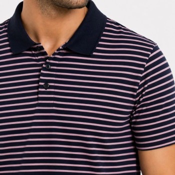 Erkek Pike Kumaş Gül Kurusu Çizgili Polo Yaka Tişört Kısa Kol T-Shirt - Siyah