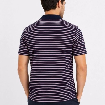 Erkek Pike Kumaş Gül Kurusu Çizgili Polo Yaka Tişört Kısa Kol T-Shirt - Siyah
