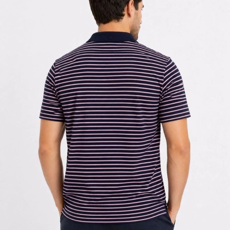 Erkek Pike Kumaş Gül Kurusu Çizgili Polo Yaka Tişört Kısa Kol T-Shirt - Siyah