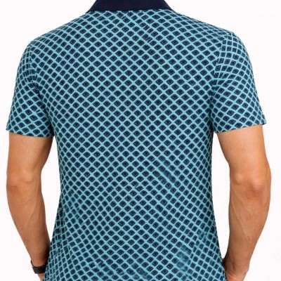 Erkek Pike Kumaş Polo Yaka Desenli Tişört Kısa Kol Yazlık T-Shirt - Turkuaz