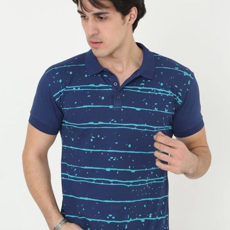 Erkek Pike Polo Yaka tişört Slim Fit Baskılı Kısa kol T-Shirt - Mavi