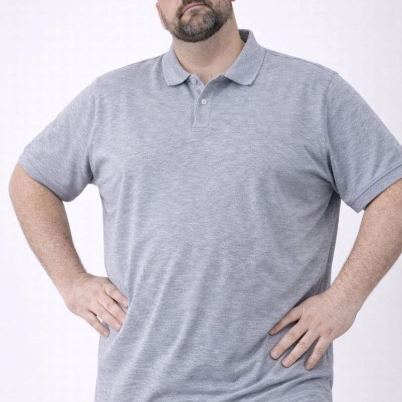 Erkek Polo Yaka Düğmeli Pike Kumaş Tişört Battal Beden Kısa Kol T-Shirt - Gri