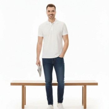 Erkek Polo Yaka Düğmeli Pike Kumaş Tişört Regular Fit Kısa Kol T-Shirt - Beyaz