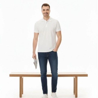 Erkek Polo Yaka Düğmeli Pike Kumaş Tişört Regular Fit Kısa Kol T-Shirt - Beyaz