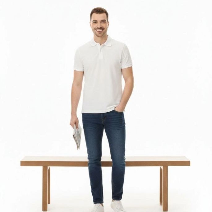 Erkek Polo Yaka Düğmeli Pike Kumaş Tişört Regular Fit Kısa Kol T-Shirt - Beyaz