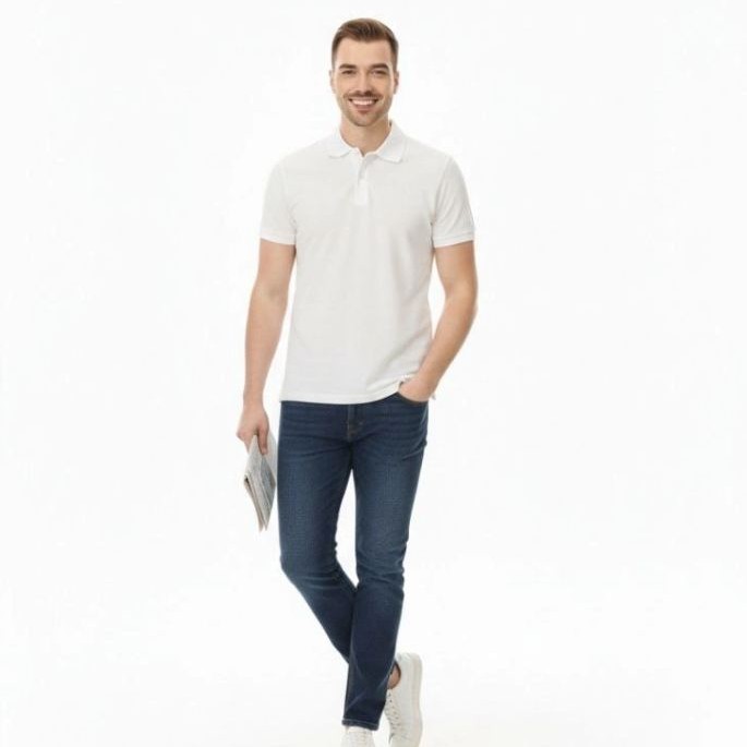 Erkek Polo Yaka Düğmeli Pike Kumaş Tişört Regular Fit Kısa Kol T-Shirt - Beyaz