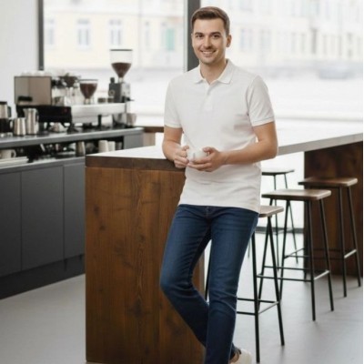 Erkek Polo Yaka Düğmeli Pike Kumaş Tişört Regular Fit Kısa Kol T-Shirt - Beyaz