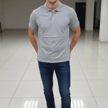 Erkek Polo Yaka Düğmeli Pike Kumaş Tişört Regular Fit Kısa Kol T-Shirt - Gri