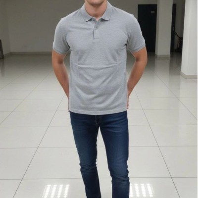Erkek Polo Yaka Düğmeli Pike Kumaş Tişört Regular Fit Kısa Kol T-Shirt - Gri
