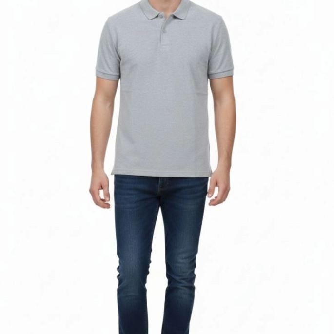 Erkek Polo Yaka Düğmeli Pike Kumaş Tişört Regular Fit Kısa Kol T-Shirt - Gri