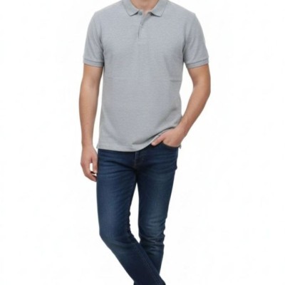 Erkek Polo Yaka Düğmeli Pike Kumaş Tişört Regular Fit Kısa Kol T-Shirt - Gri