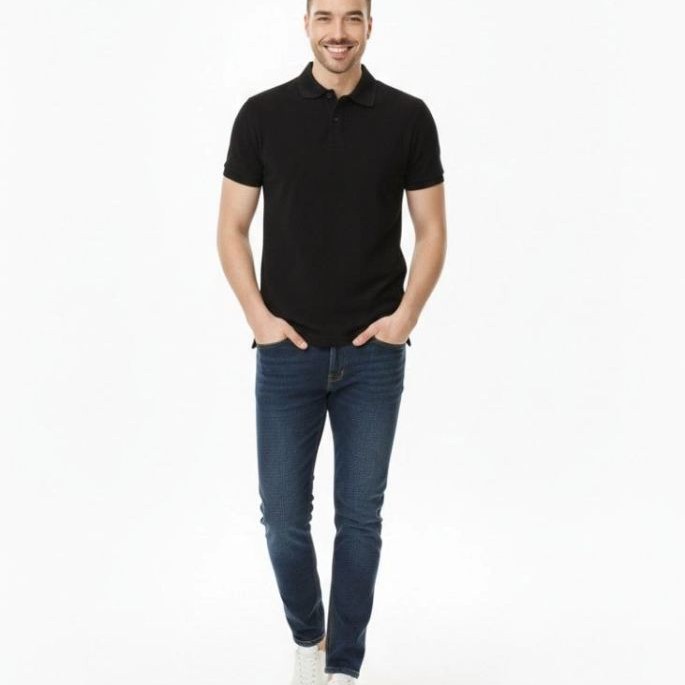 Erkek Polo Yaka Düğmeli Pike Kumaş Tişört Regular Fit Kısa Kol T-Shirt - Siyah