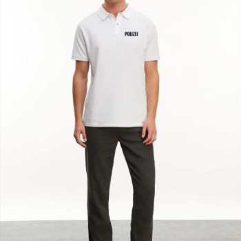 Erkek Polo Yaka Düğmeli Tişört Pike Baskılı T-Shirt - Beyaz