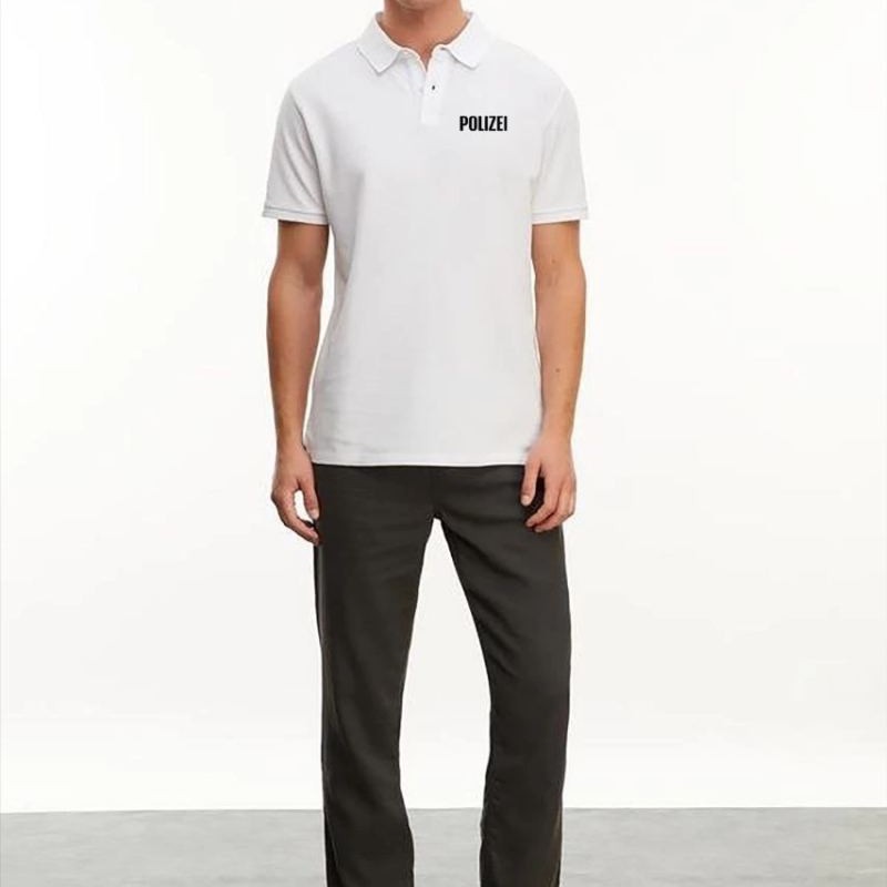 Erkek Polo Yaka Düğmeli Tişört Pike Baskılı T-Shirt - Beyaz