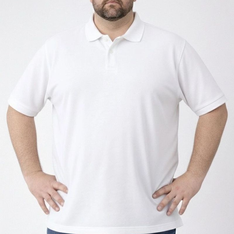 Erkek Polo Yaka Düğmeli Tişört Pike Kumaş Battal Beden Kısa Kol T-Shirt - Beyaz