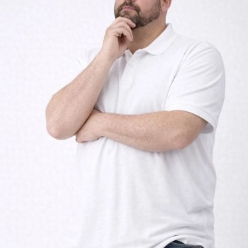 Erkek Polo Yaka Düğmeli Tişört Pike Kumaş Battal Beden Kısa Kol T-Shirt - Beyaz
