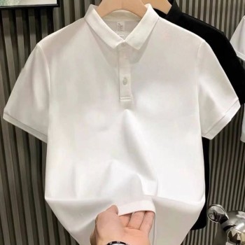 Erkek Polo Yaka Pike Kumaş Yazlık Tişört Düğmeli Düz kısa kol T-Shirt - Beyaz