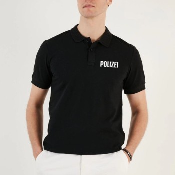 Erkek Polo Yaka Tişört Düğmeli Pike Baskılı T-Shirt - Siyah