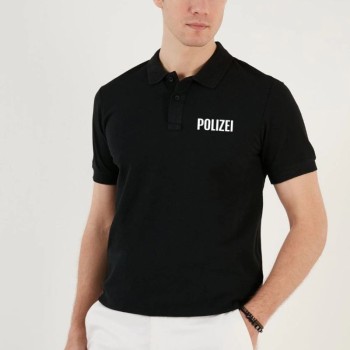 Erkek Polo Yaka Tişört Düğmeli Pike Baskılı T-Shirt - Siyah