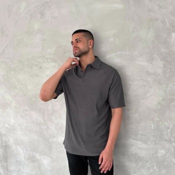 Erkek Polo Yaka Tişört Patlı Kısa Kol Yazlık T-shirt - Antrasit