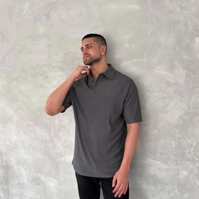 Erkek Polo Yaka Tişört Patlı Kısa Kol Yazlık T-shirt - Antrasit