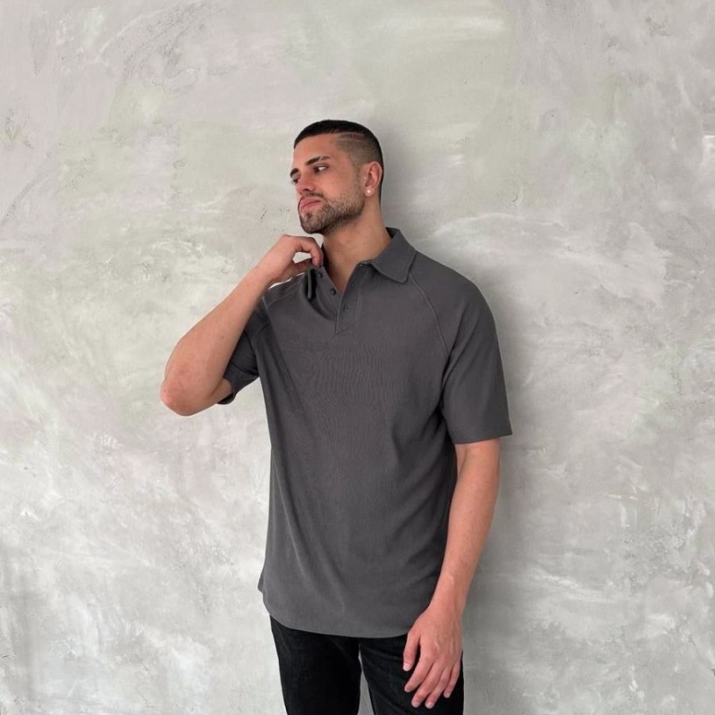 Erkek Polo Yaka Tişört Patlı Kısa Kol Yazlık T-shirt - Antrasit
