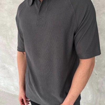 Erkek Polo Yaka Tişört Patlı Kısa Kol Yazlık T-shirt - Antrasit