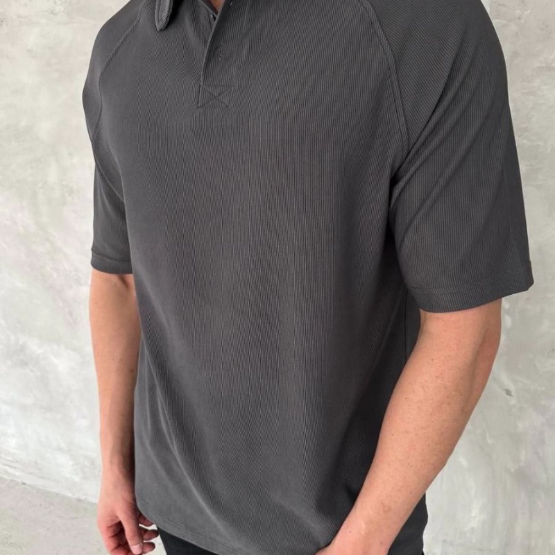 Erkek Polo Yaka Tişört Patlı Kısa Kol Yazlık T-shirt - Antrasit
