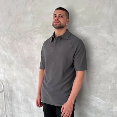 Erkek Polo Yaka Tişört Patlı Kısa Kol Yazlık T-shirt - Antrasit