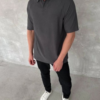 Erkek Polo Yaka Tişört Patlı Kısa Kol Yazlık T-shirt - Antrasit