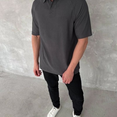 Erkek Polo Yaka Tişört Patlı Kısa Kol Yazlık T-shirt - Antrasit