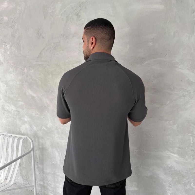 Erkek Polo Yaka Tişört Patlı Kısa Kol Yazlık T-shirt - Antrasit