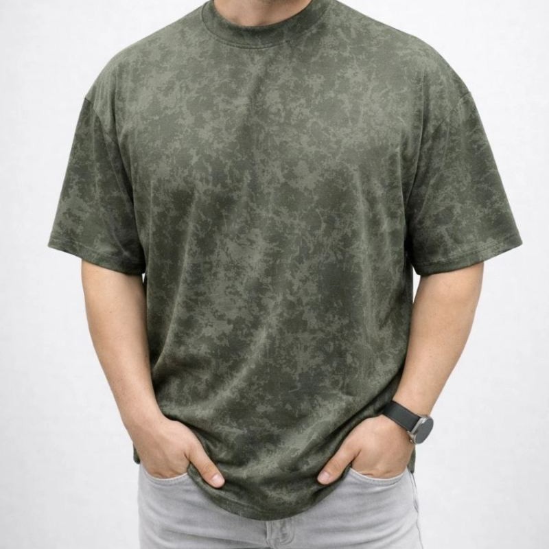 Erkek Premium Tişört OSY Yumuşak Dokulu Yıkamalı Oversize T-Shirt - Haki