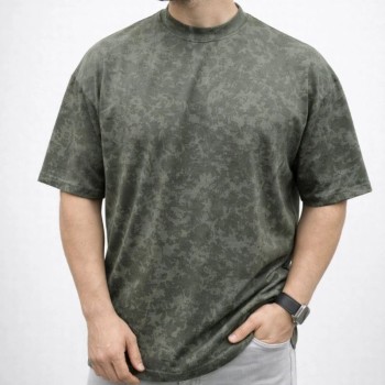 Erkek Premium Tişört OSY Yumuşak Dokulu Yıkamalı Oversize T-Shirt - Haki