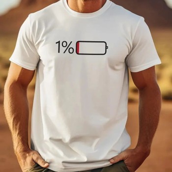 Erkek Sarj %1 Baskılı T-Shirt Kısa Kol Bisiklet Yaka Regular Fit Tişört - Beyaz