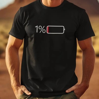 Erkek Sarj %1 Baskılı T-Shirt Kısa Kol Bisiklet Yaka Regular Fit Tişört - - Siyah