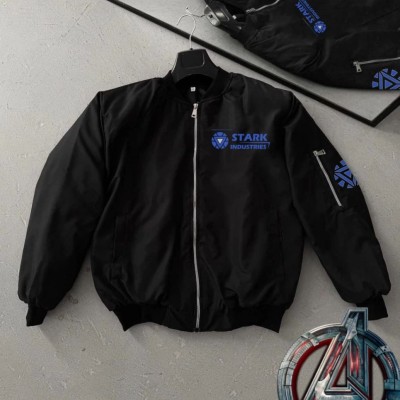 ERKEK Stark Industries Siyah Bomber Mont Fermuarlı Cepli Uzun Kollu Kapitone - Siyah