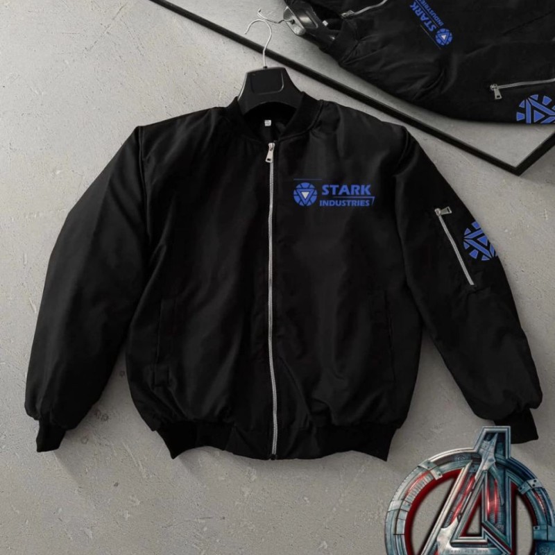ERKEK Stark Industries Siyah Bomber Mont Fermuarlı Cepli Uzun Kollu Kapitone - Siyah