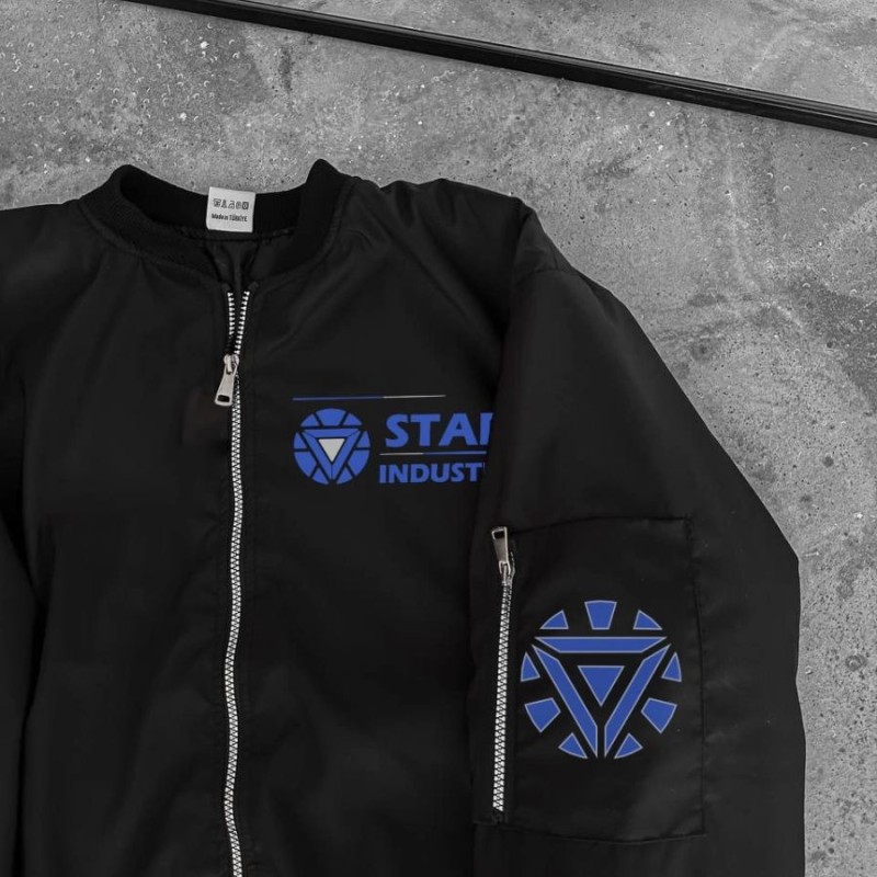 ERKEK Stark Industries Siyah Bomber Mont Fermuarlı Cepli Uzun Kollu Kapitone - Siyah