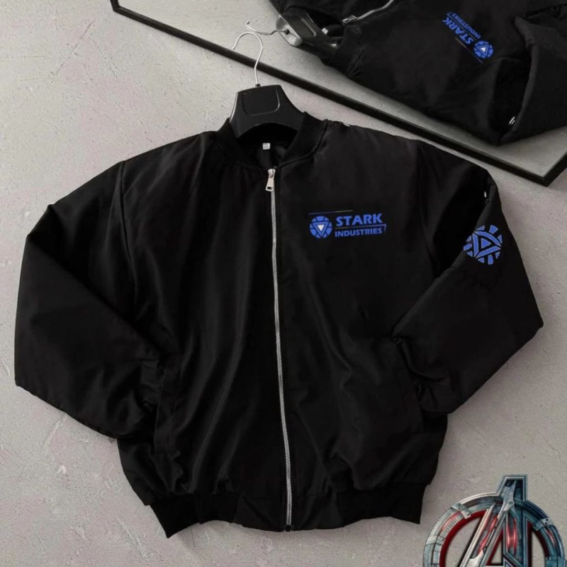 ERKEK Stark Industries Siyah Bomber Mont Fermuarlı Cepli Uzun Kollu Kapitone - Siyah